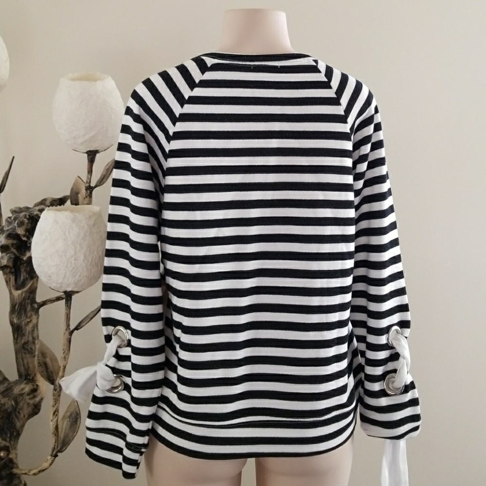 Striped Tie Sleeve Sweatshirt - Picture 5 of 5