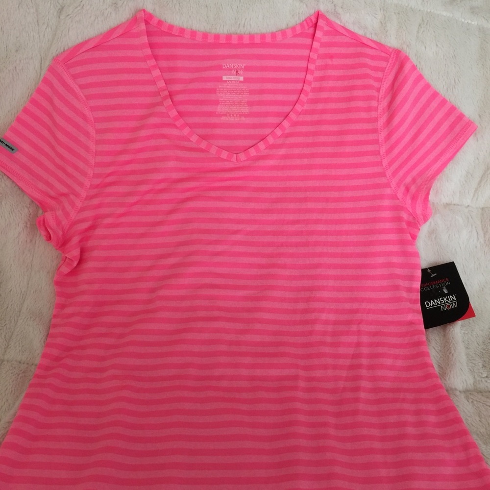 Danskin now Pink striped V-neck tee New NWT