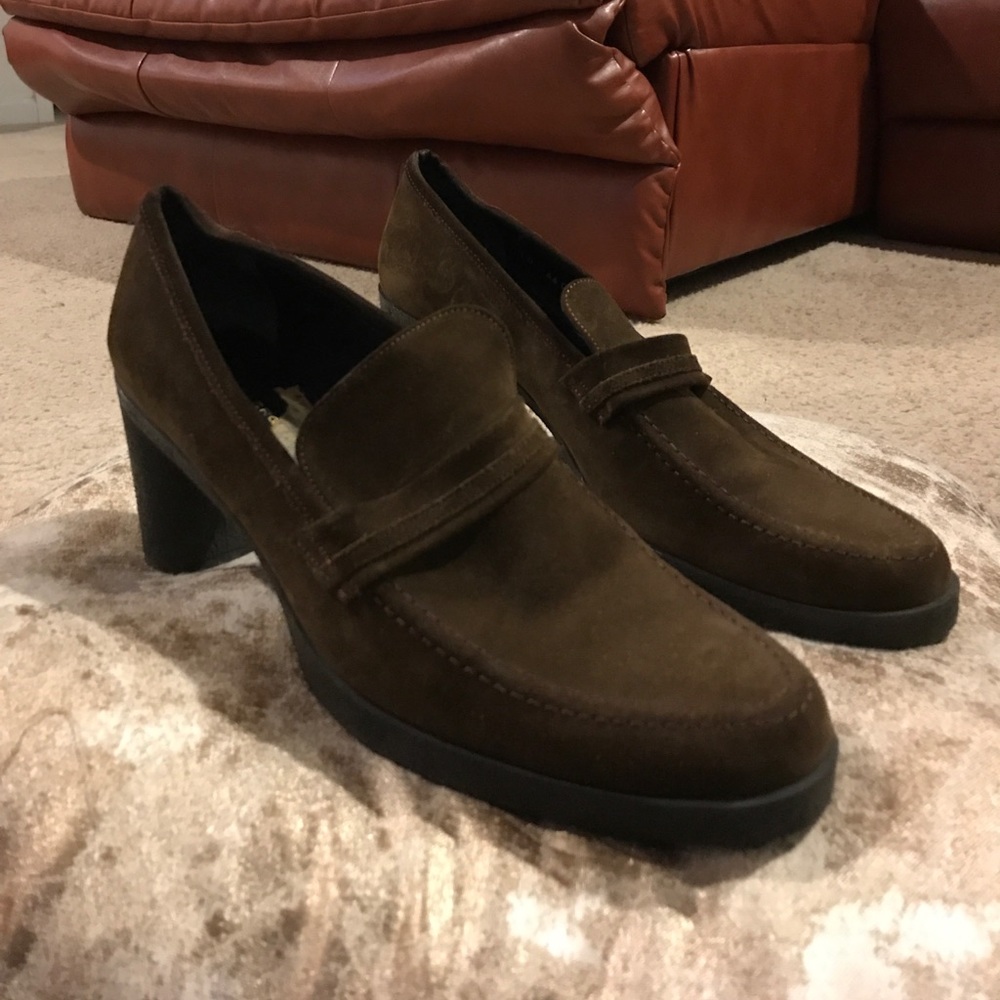Brown heel loafers