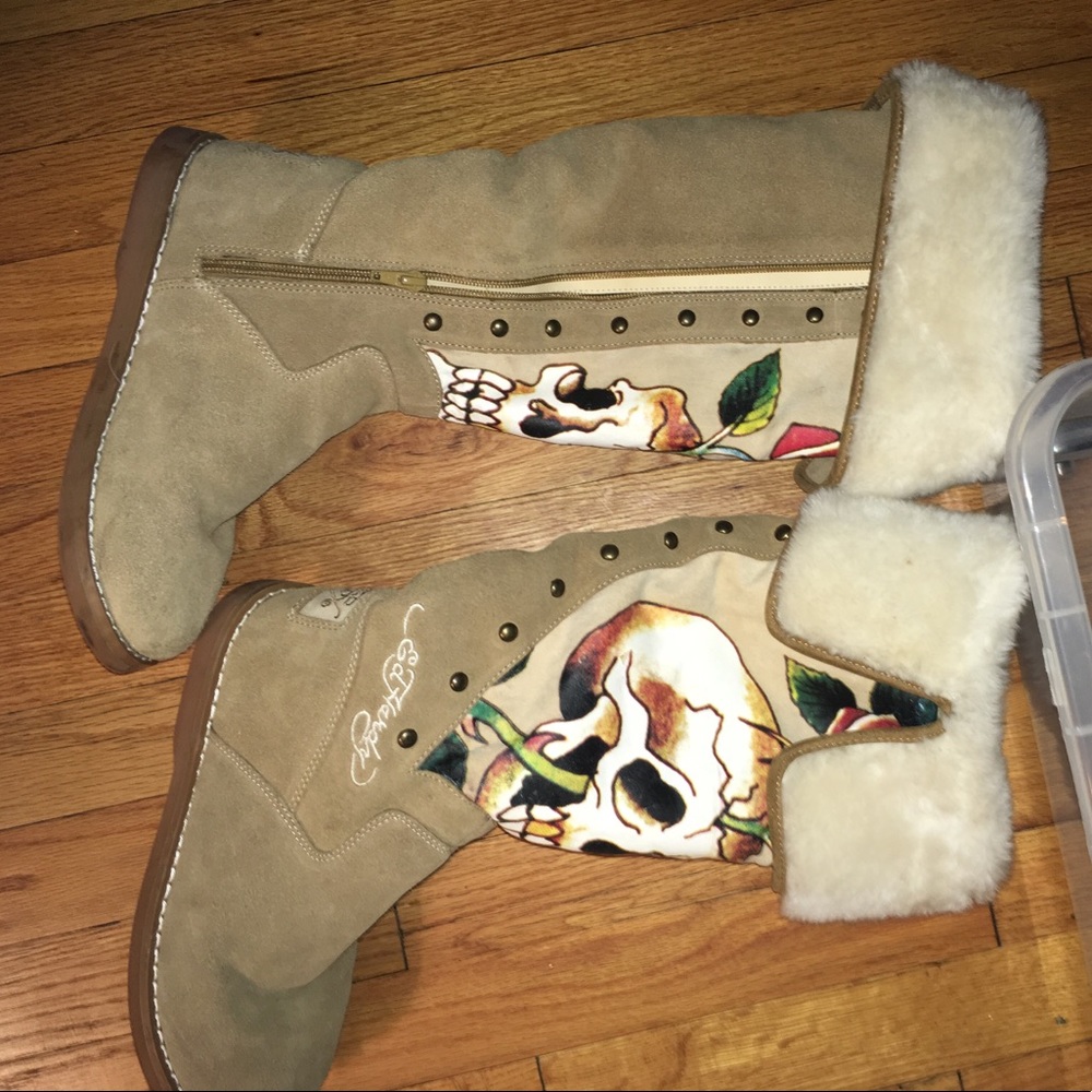 ED HARDY OVER THE KNEE BOOTS