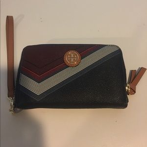 Tory Burch Striped Navy Wristlet Wallet
