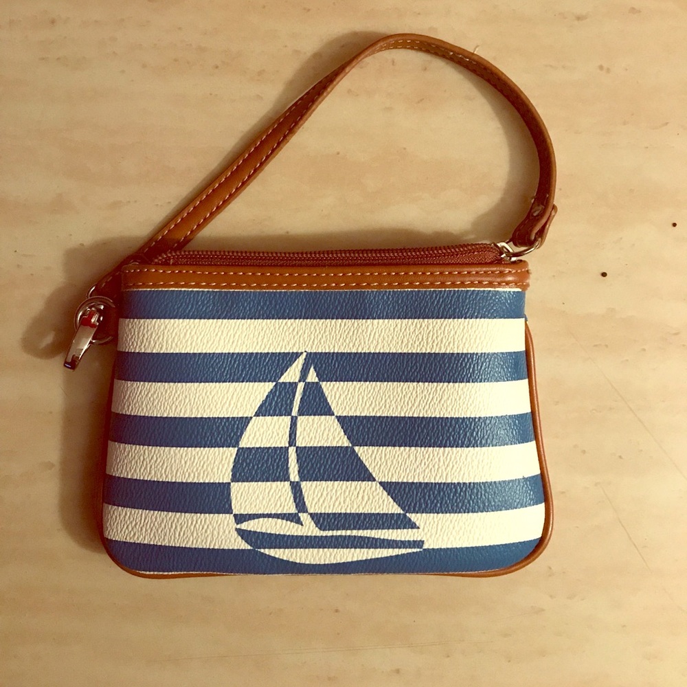 Nine West Wristlet Blue White Striped