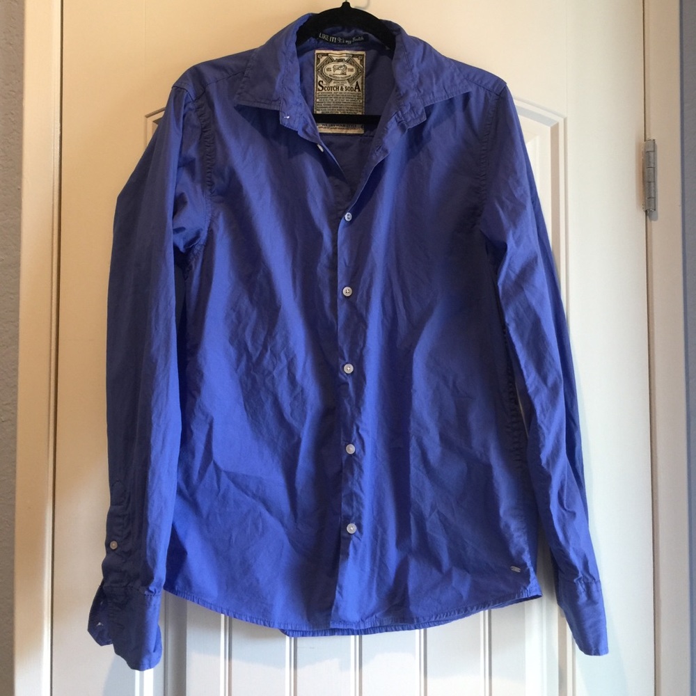 Men's blue button up dress shirt.
