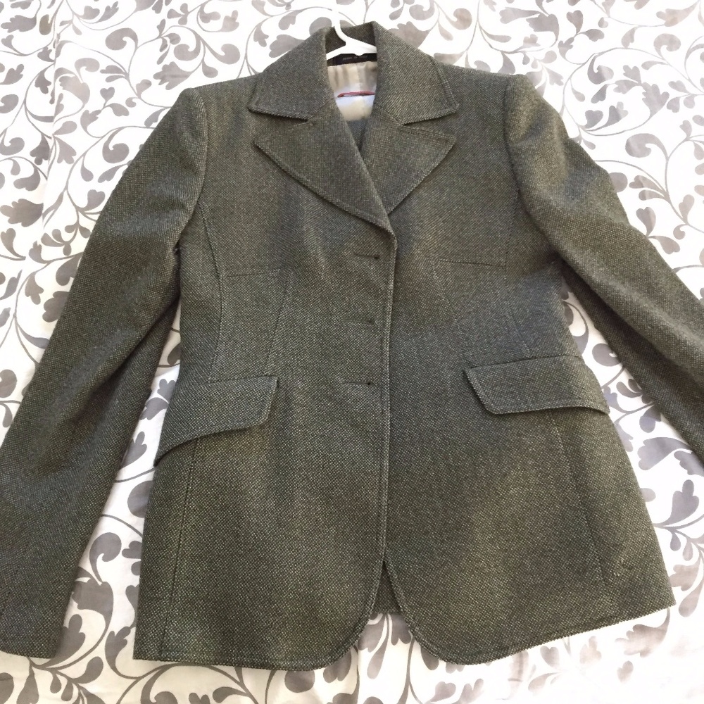 Italian designer green wool pants suit