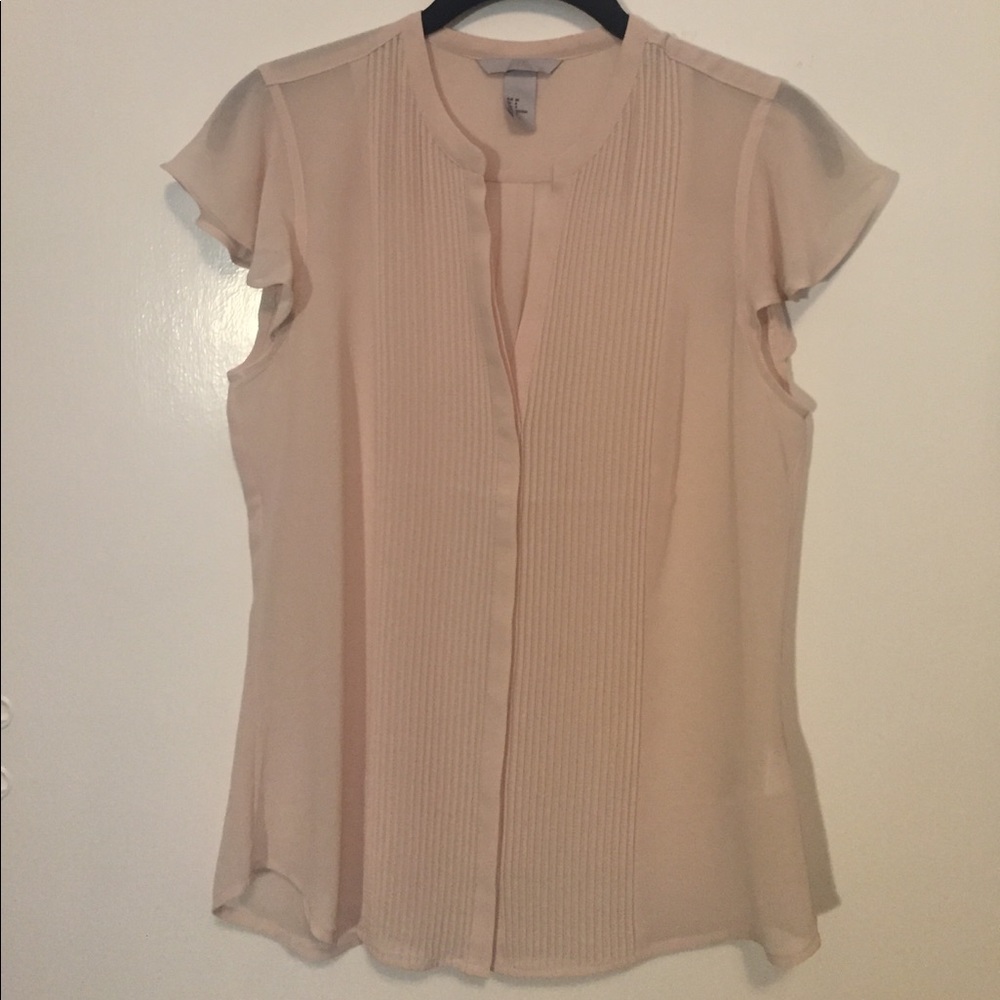 nude short sleeve blouse with pleating
