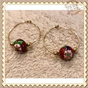 Cloisonné Gold Wire Hoops
