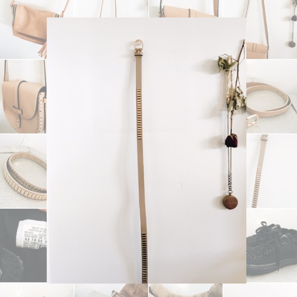 Thin Beige Belt with Golden Plate Detailing