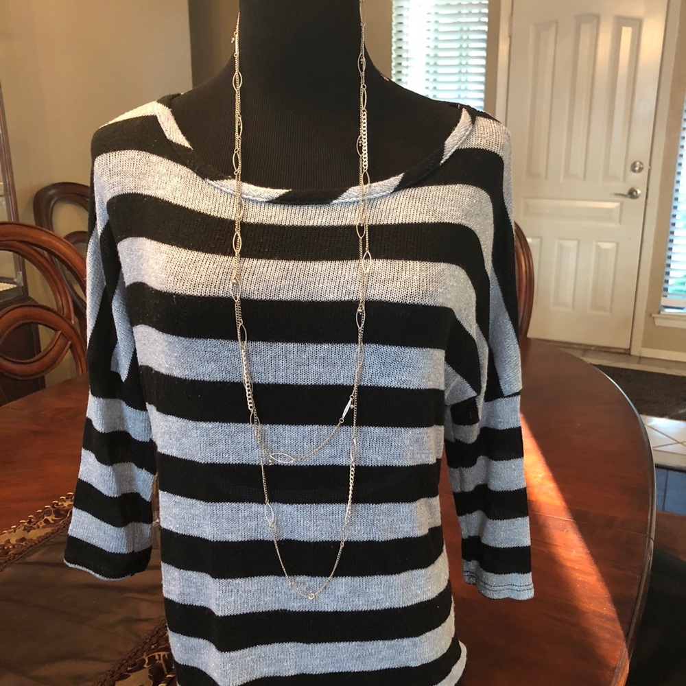 Black & gray stripe sweater 3/4 sleeve size small