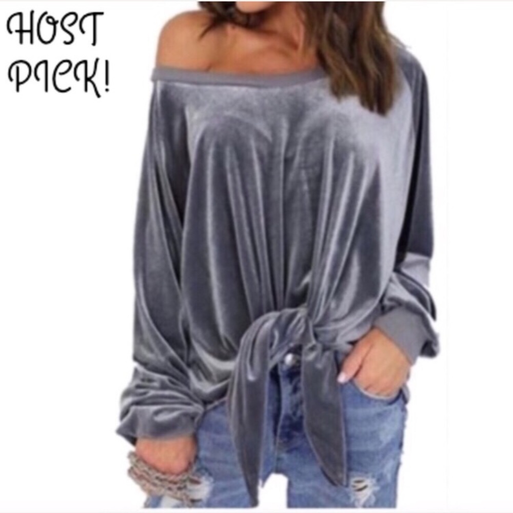 LAST LARGE Velvet Tie Front Top. Brand New NWB - Picture 4 of 6