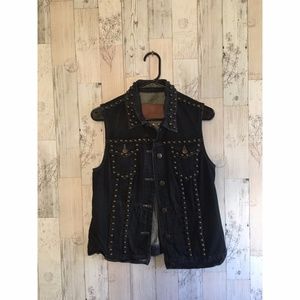 AllSaints Spitalfield Denim Studded Vest Size 12