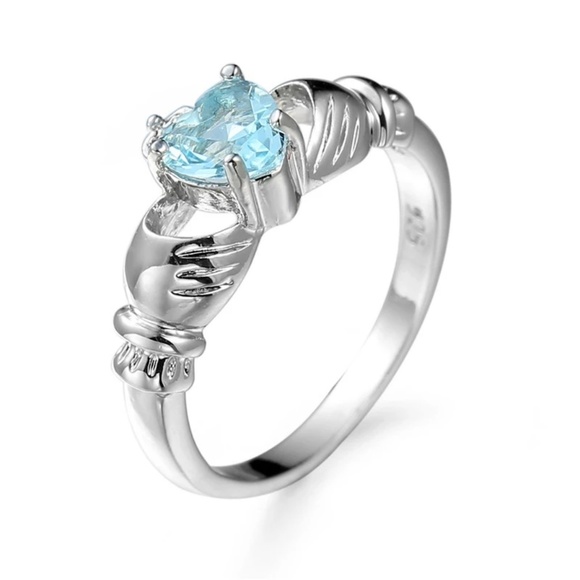 3/$30 Aquamarine Opal 925 Silver Friendship Ring - Picture 2 of 4