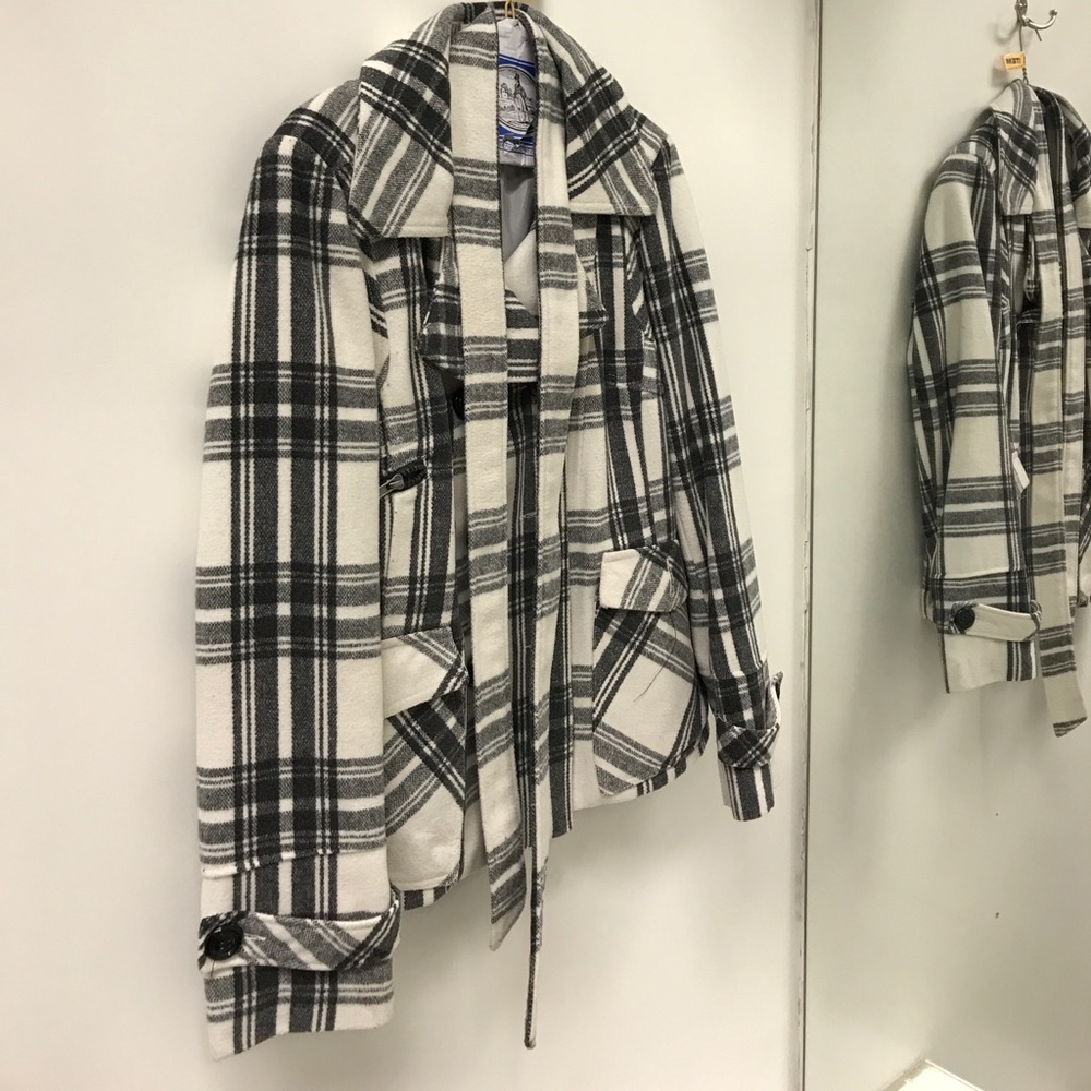 Black and white plaid coat