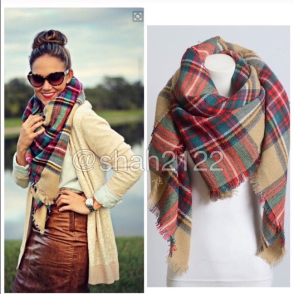 Plaid Blanket Scarf Oversized check wrap shawl - Picture 5 of 5