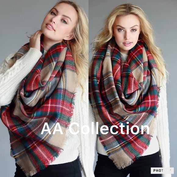 Plaid Blanket Scarf Oversized check wrap shawl - Picture 2 of 5