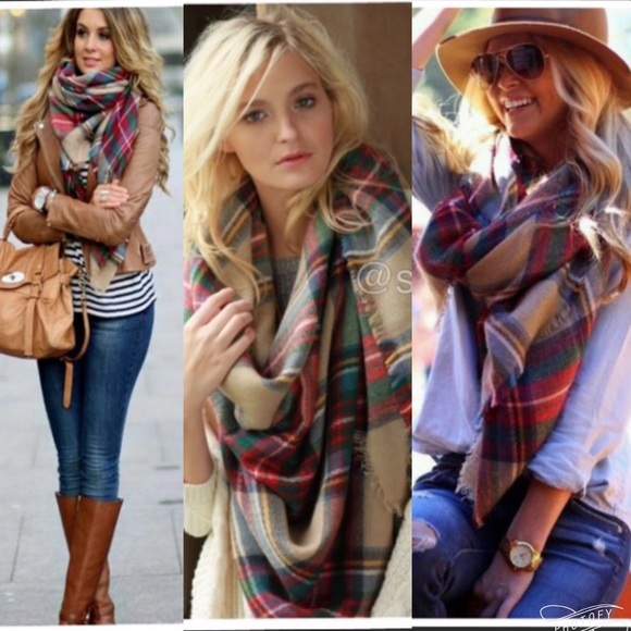 Plaid Blanket Scarf Oversized check wrap shawl - Picture 3 of 5