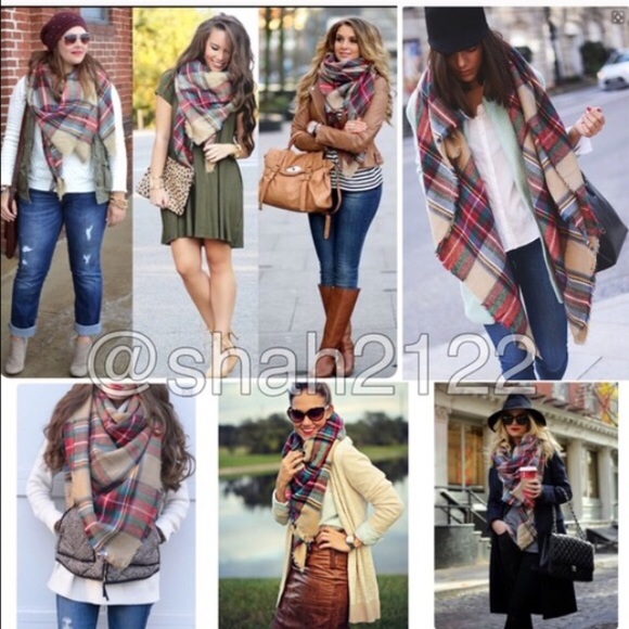 Plaid Blanket Scarf Oversized check wrap shawl - Picture 4 of 5