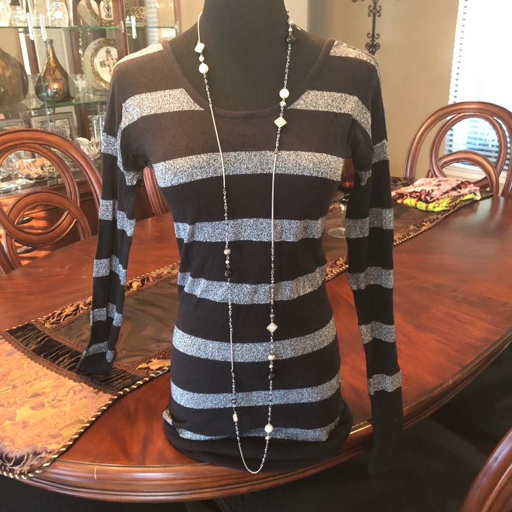 Long sleeve black & silver long body sweater