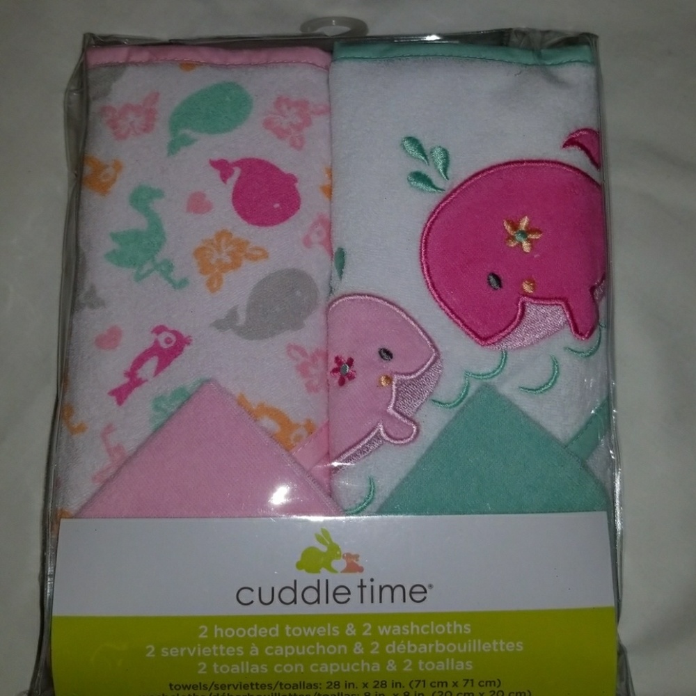 A set of hooded towels and washcloths