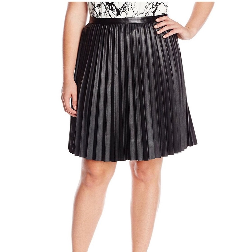 Calvin Klein faux leather pleated skirt 14