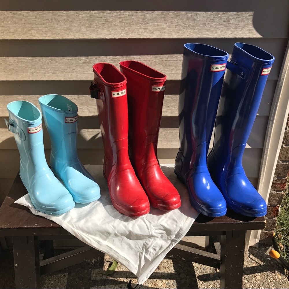 Hunter boots pale mint, red, azur blue