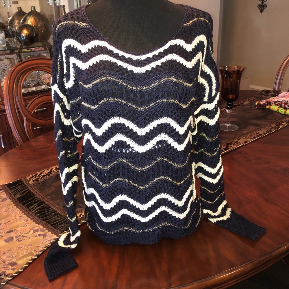 Navy cream & gold sweater, size small.