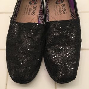BOBS from Skechers sparkly black slip-on shoes.