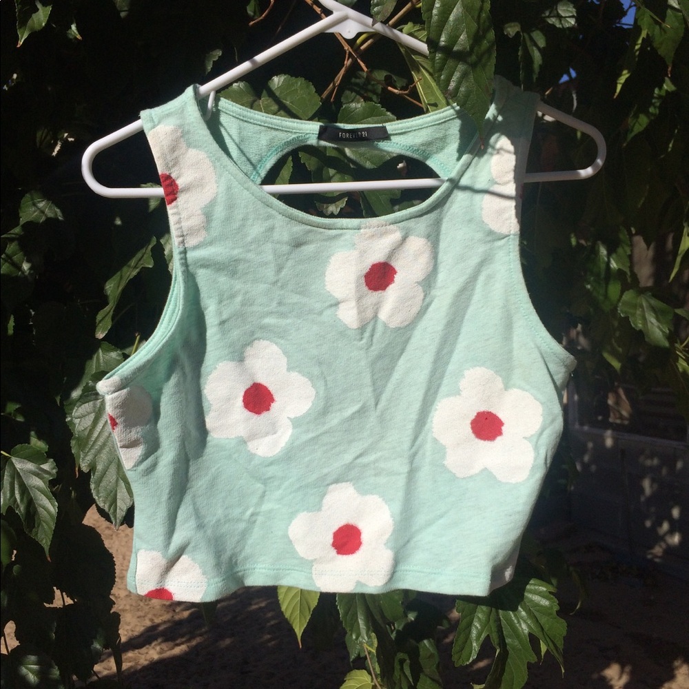 Teal Flora 90's crop top