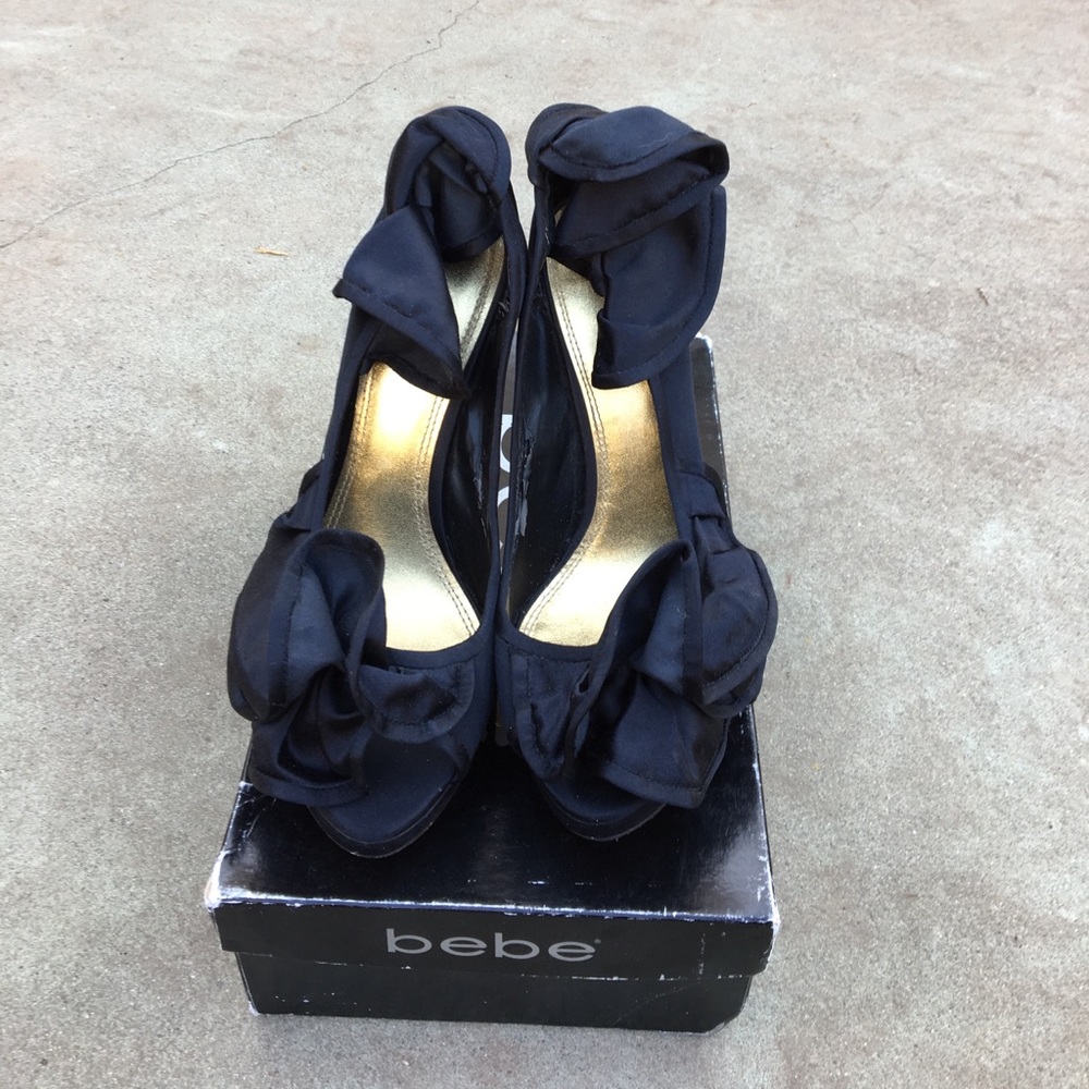 Bebe black satin sample heels