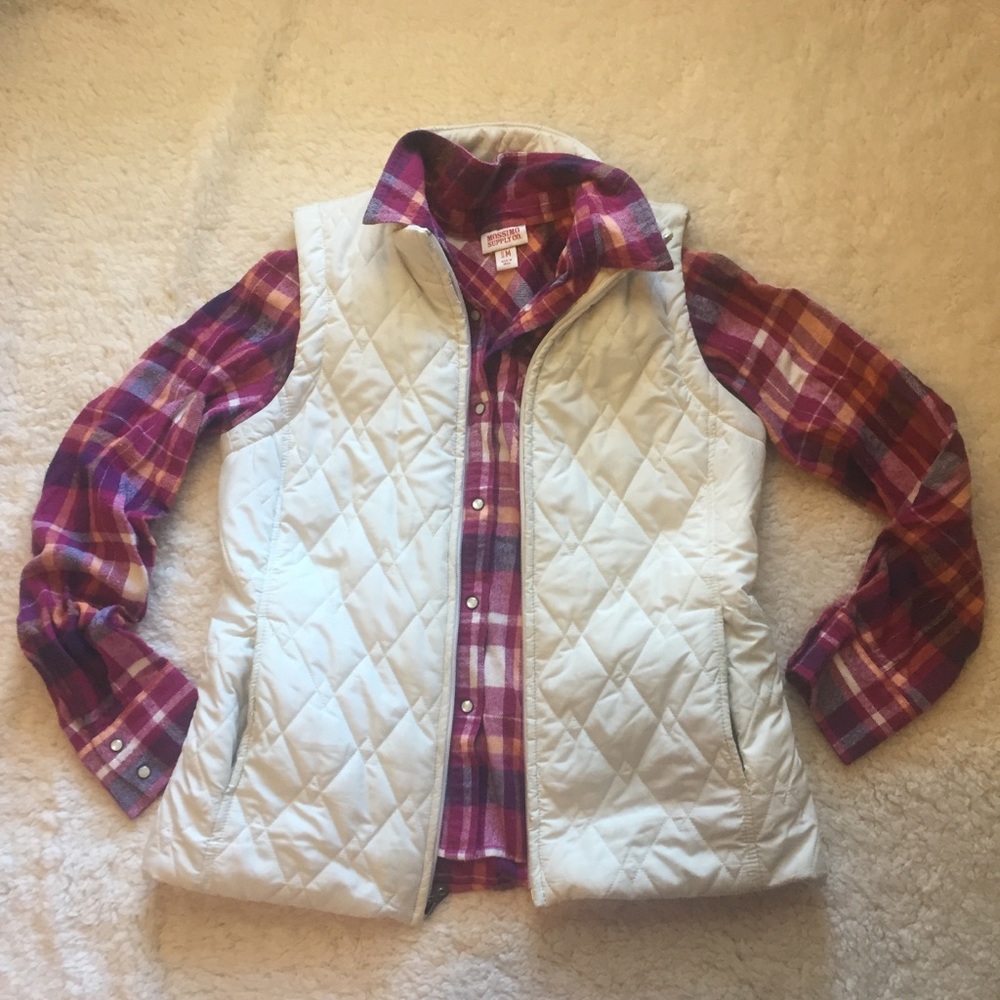 Maroon orange pearl snap button up flannel - Picture 1 of 6