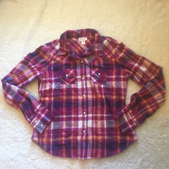 Maroon orange pearl snap button up flannel - Picture 2 of 6