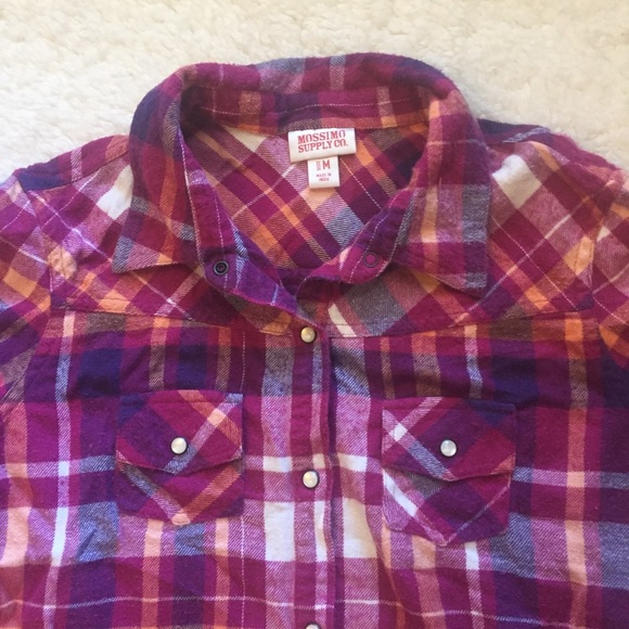 Maroon orange pearl snap button up flannel - Picture 3 of 6