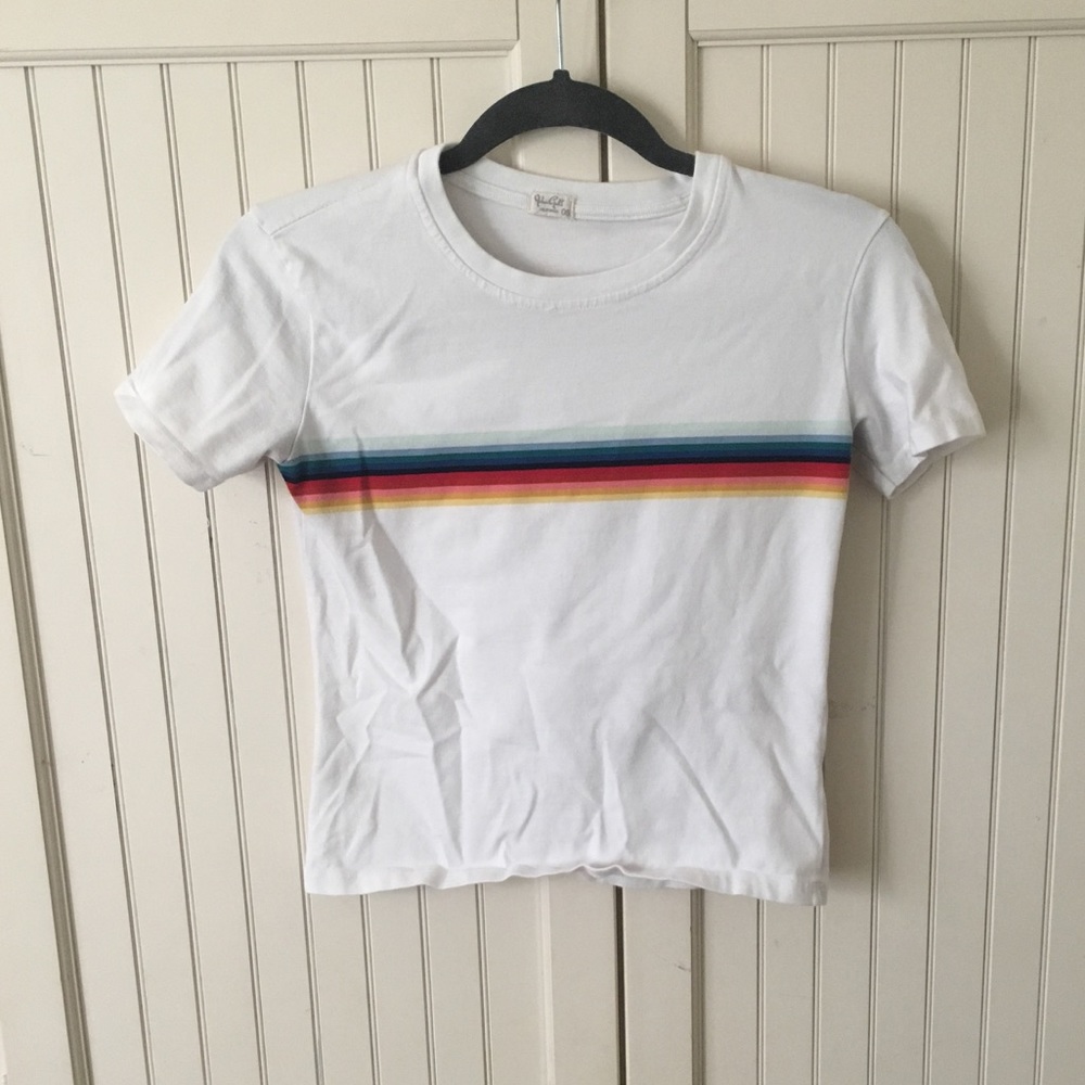 BRANDY MELVILLE RAINBOW STRIPE CROPPED TSHIRT