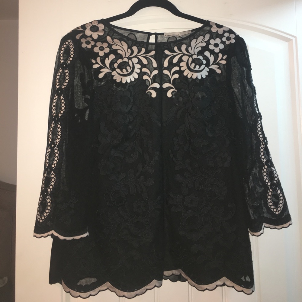 Black mesh top with blush pink detailing