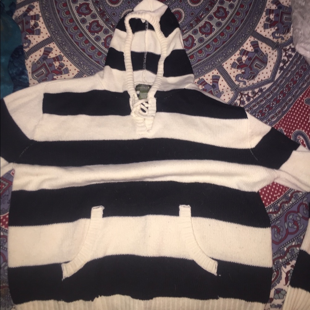 Black and white stripped hooded sweater