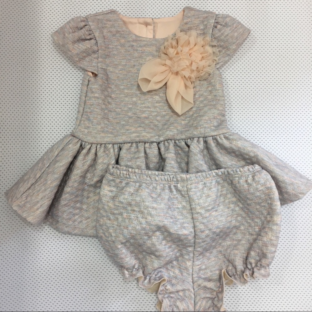 Pippa and Julie peach dress/bloomer set 3/6m NWOT