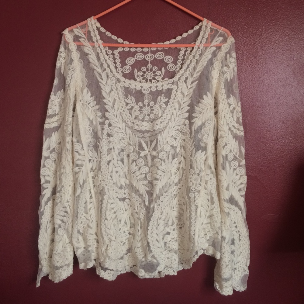 White Lace 70's Style Blouse