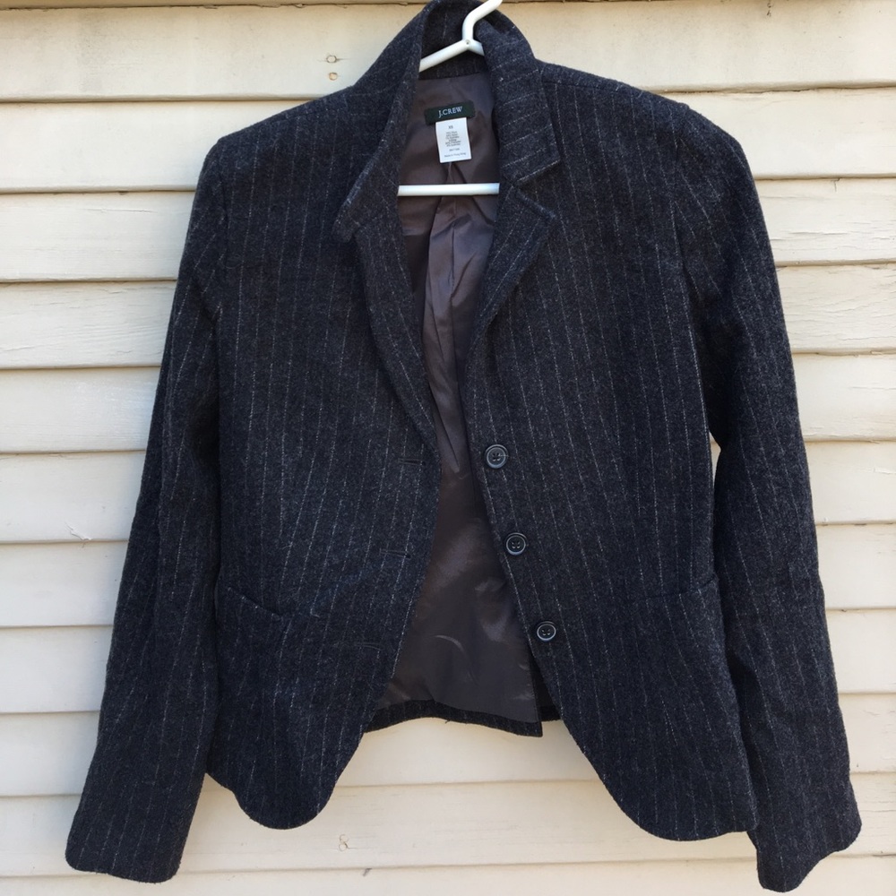 J. Crew grey, chalk stripe wool blazer