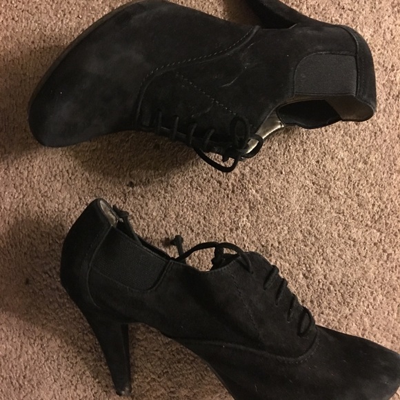 Black Suede Round Toe Booties - Picture 2 of 8