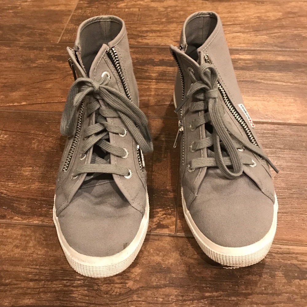 Grey high top Superga sneakers