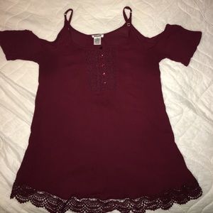 Burgundy cold shoulder top