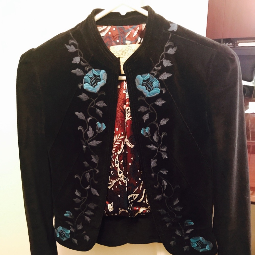 Lucky Velvet Jacket with Blue Embroidered Flowers