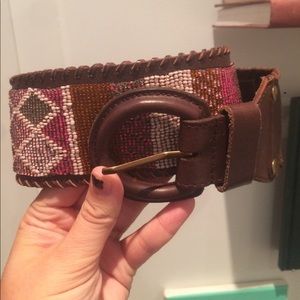 Anthropologie Pink Beaded leather Belt