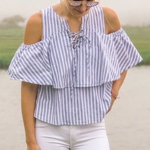 Cold shoulder striped top