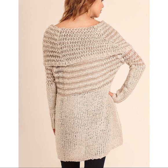 Cream & Taupe Striped Knit Fold Over Sweater - Picture 2 of 2
