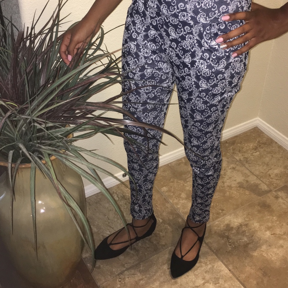 Blue and White Jacquard Pants