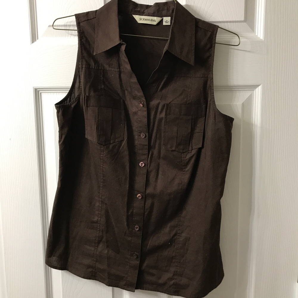 Brown Sleeveless Button Down Shirt