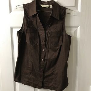Brown Sleeveless Button Down Shirt