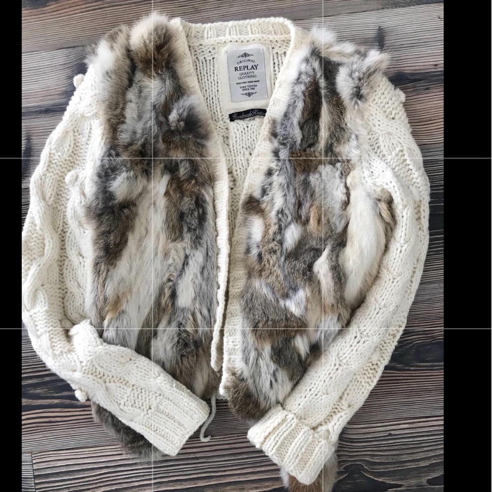 Replay Cream Knit SweaterFur Size XS Cream Color