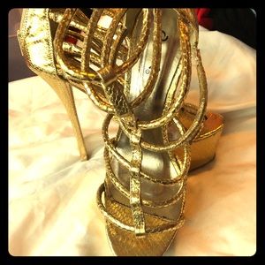Gold platform heels strappy