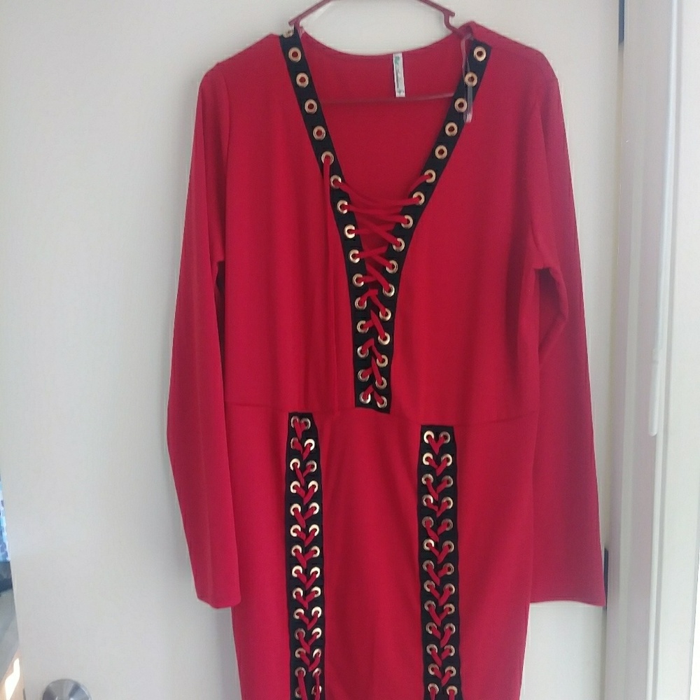 Red and Black all tie-up bodycon dress